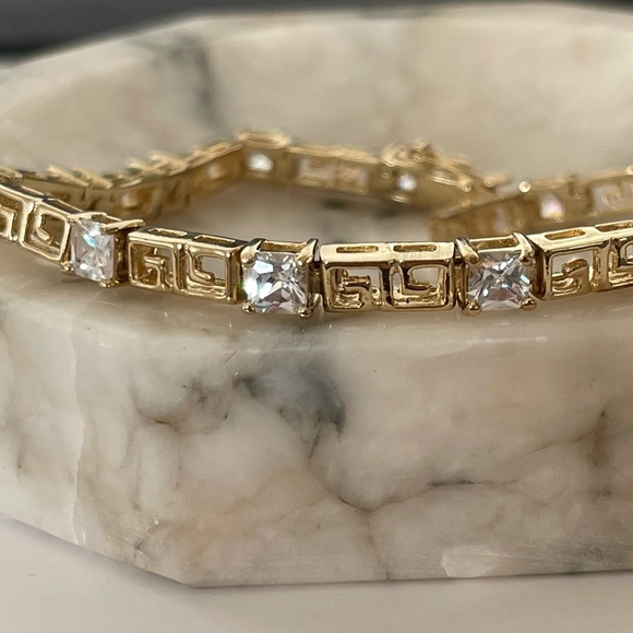 VTG Ross Simons sterling silver 925 CZ Greek key gold vermeil tennis bracelet - Picture 11 of 15